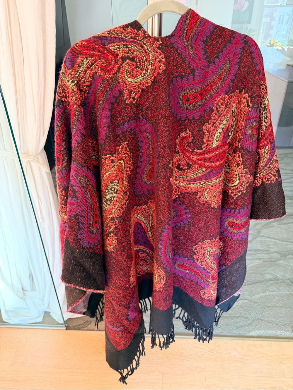 Paisley Fringe Reversible Shawl Wrap in Rich Red and Black & Blue and Yellow - Picture 4 of 9